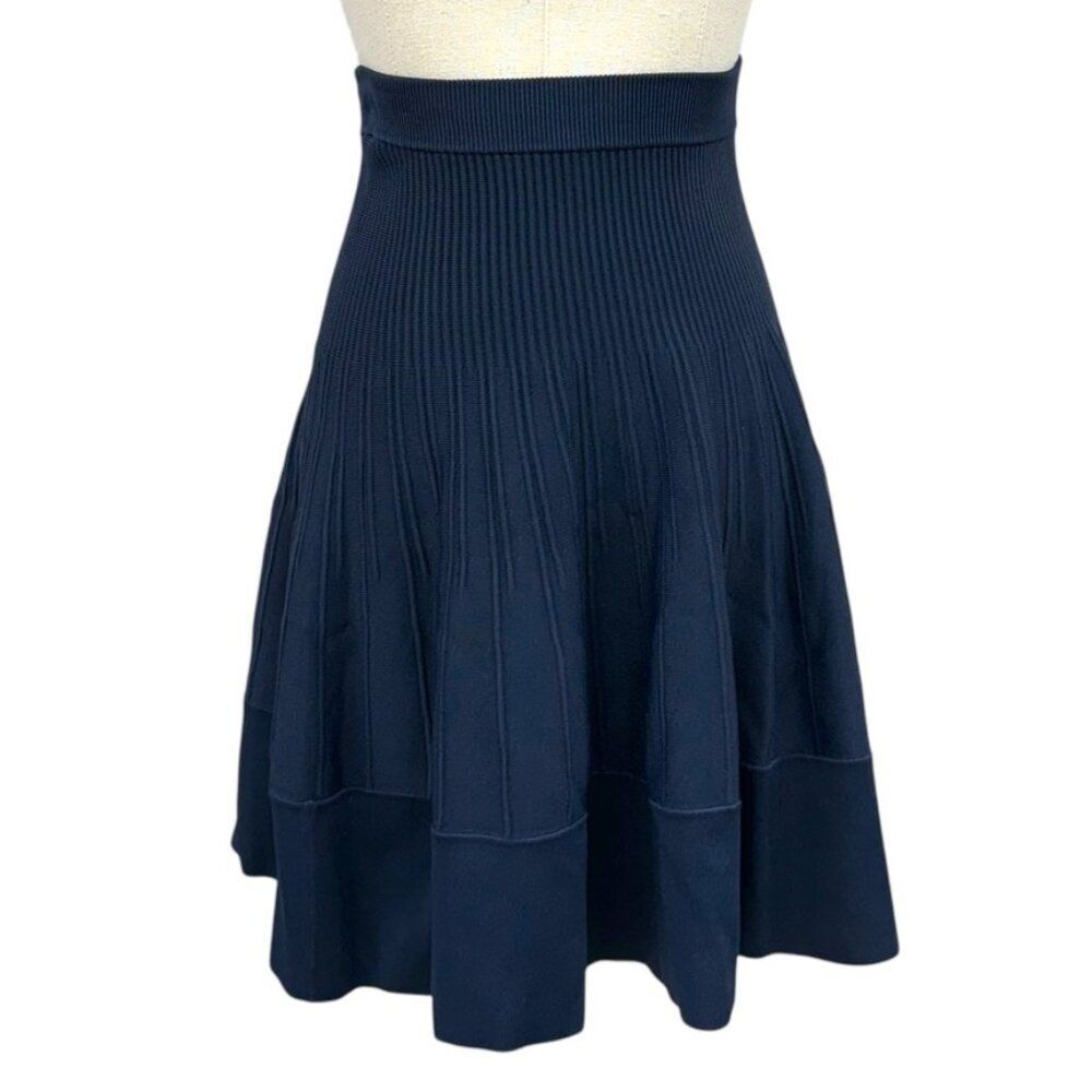 ALC A.L.C. Navy Blue High Waisted Ribbed Stretch Skater A-line Skirt size Small